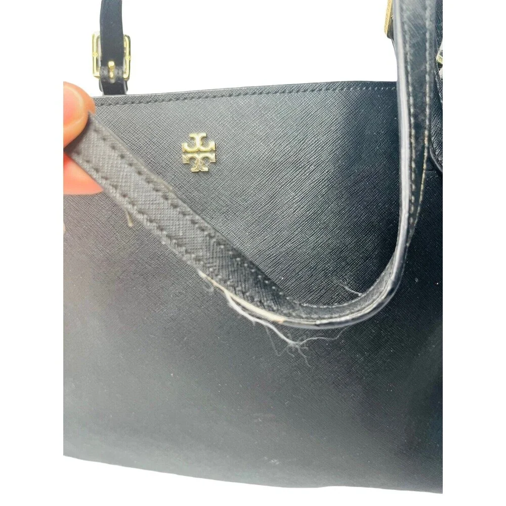 TORY BURCH York Solid Blue Black Leather Small Buckle Large Tote Bag